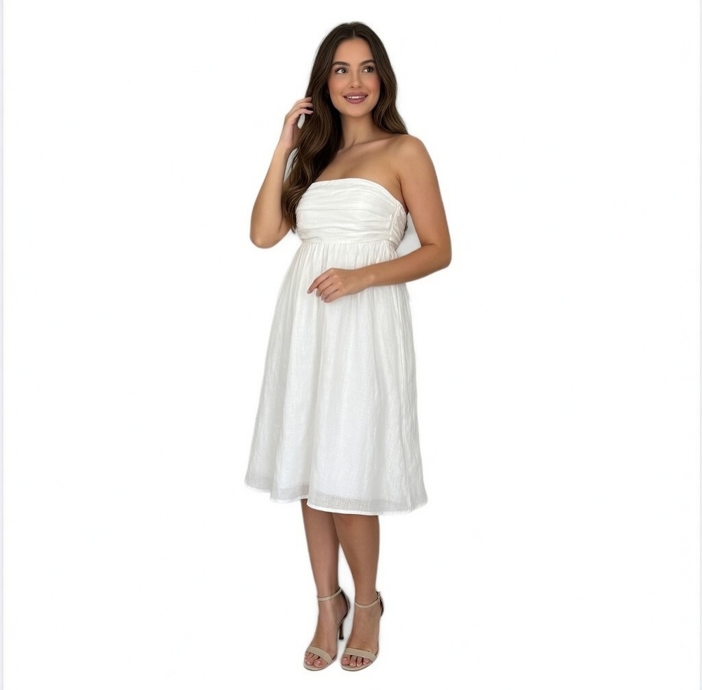J.Crew Women's White Linen Strapless Prom Dress 6/S Fit Flare Knee Length VG